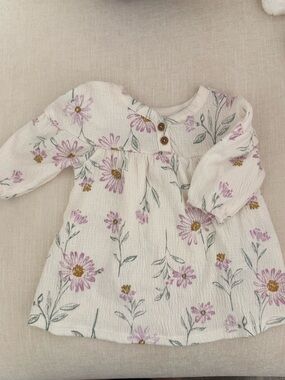 Baby Floral Long Sleeve Tunic Dress in Cream and Lavender